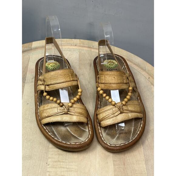 Earth Shoe Sandals Womens Size 8 Tan‎ Leather Gelron 2000 Beaded Comfort Casual - Picture 1 of 9